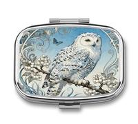 Snowy Owl Cornus Pill Box 2 Compartments Portable Travel Pill Case Mini Medicine Organizer for Pocket Purse Metal Waterproof Medicine Container Holder Vitamin Fish Oil
