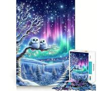 Snowy Owl Couple Under Aurora Borealis 1000 Piece Jigsaw Puzzles for Teenagers Jigsaw Enhance Memory Cozy Relax Firm Cut Festive Gift (50x75cm)