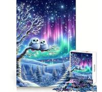 Snowy Owl Couple Under Aurora Borealis 1000 Piece Jigsaw Puzzles for Teenagers Jigsaw Enhance Memory Cozy Relax Firm Cut Festive Gift (50x75cm)