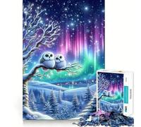 Snowy Owl Couple Under Aurora Borealis Jigsaw Puzzles for Adults1000 Piece Mind Skill Group Joy Quality Edge Art Collection Piece (38x26cm)