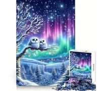 Snowy Owl Couple Under Aurora Borealis Jigsaw Puzzles for Adults1000 Piece Mind Skill Group Joy Quality Edge Art Collection Piece (38x26cm)