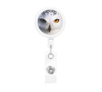Snowy Owl Eyes Badge Reel Retractable Badge Holder with Keychain Funny ID Clips for Badges Lightweight Plastic Name Card Holders for Nurses Office Teacher