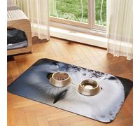 Snowy Owl Eyes Dog Food Mats for Floors, 12x18 Inch Non-Slip Super Absorbent Pet Food Mat, Dishwasher Dog Mat for Food and Water, Cute Rubber Quick Dry Pet Feeding Mat for Dogs Puppy Cats