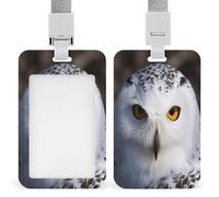 Snowy Owl Eyes ID Badge Holder Waterproof Card Protector Push-Pull Slot Work ID Card Holder with Lanyard Personalized Detachable Card Holders for Office Corporate Use