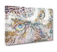 Snowy Owl Eyes Modern BG Canvas Print | Gallery Wrapped 30mm Frame Wall Art | 24x16 inches | Ready to Hang | Modern Animals Picture | Living Room Bedroom Lounge Office