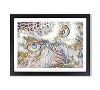 Snowy Owl Eyes Modern BG Framed Print | A2 Black Framed Wall Art | Ready to Hang | Modern Animal Picture | Living Room Bedroom Lounge Office