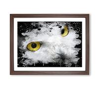 Snowy Owl Eyes Modern CB Framed Print | A3 Walnut Framed Wall Art | Ready to Hang | Modern Animal Picture | Living Room Bedroom Lounge Office