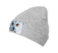 Snowy Owl Eyes Print Beanie Knit Hats,Cute Beanie Hat,Winter Knitted Hats Caps Skull Cap for Women Men Gray