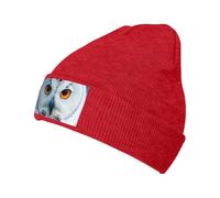 Snowy Owl Eyes Print Beanie Knit Hats,Cute Beanie Hat,Winter Knitted Hats Caps Skull Cap for Women Men Red