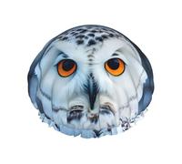 Snowy Owl Eyes Print Double Layer Waterproof Shower Cap Women Men Reusable Bath Hair Caps Elastic Band