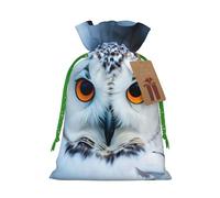 Snowy Owl Eyes Print Drawstring linen gifts bag for Christmas Party,holiday packaging presents bags.