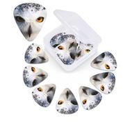 Snowy Owl Eyes Print Guitar Picks 12 Pack Guitar Plectrums with Storage Box Bass Picks For Acoustic Guitar Bass Electric Ukulele Includes 0.46mm, 0.71mm, 0.96mm