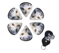 Snowy Owl Eyes Print Guitar Picks 6 Pack Guitar Plectrums with Pick Holders Bass Picks For Acoustic Guitar Bass Electric Ukulele Includes 0.46mm, 0.71mm, 0.96mm