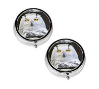 Snowy Owl Eyes Print Pill Box 3 Compartment Medicine Pill Case,Portable for Pocket Or Purse Pill Organizer Decorative Metal Medicine Vitamin Organizer Unique Gift