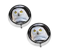 Snowy Owl Eyes Print Pill Box 3 Compartment Medicine Pill Case,Portable for Pocket Or Purse Pill Organizer Decorative Metal Medicine Vitamin Organizer Unique Gift