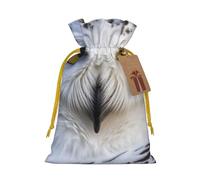 Snowy Owl Eyes Printed Christmas Drawstring Bags Reusable Bag for Christmas Party Xmas Gift Wrapping, Yellow Ribbon, S