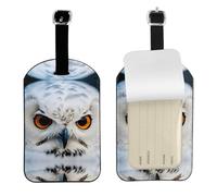 Snowy Owl Eyes Printed PU Leather Bag Tag, Personalized Baggage Label, Privacy Flap ID Shield, for Vacation