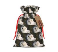 Snowy Owl Eyes Printing Drawstring Christmas Bag With Kraft Tag 4.7x6.9 Inch For Halloween Wrapping Gifts