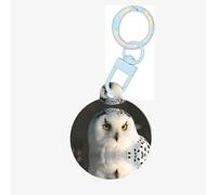 Snowy Owl Eyes Round Acrylic Pet Tag â€“ Durable and Stylish Pet Identification Tag with Colorful Chain for Dogs and Cats