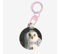 Snowy Owl Eyes Round Acrylic Pet Tag â€“ Durable and Stylish Pet Identification Tag with Colorful Chain for Dogs and Cats