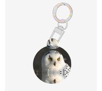 Snowy Owl Eyes Round Acrylic Pet Tag â€“ Durable and Stylish Pet Identification Tag with Colorful Chain for Dogs and Cats