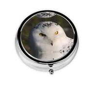 Snowy Owl Eyes This Small, Printed, Round Pill Box is a Portable Pill and Vitamin Organizer Perfect for Pockets, Purses, and Travel.
