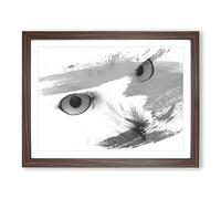 Snowy Owl Eyes V1 Modern Framed Print | A3 Walnut Framed Wall Art | Ready to Hang | Modern Animal Picture | Living Room Bedroom Lounge Office