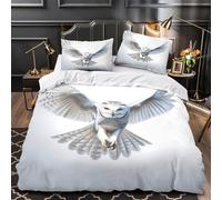 Snowy Owl Flight Duvet Cover 3D Design Printed Durable 3 Pieces Bed Set Zipper Nature Wildlife Comforter Cover Hotel Quality Breathable for Kids Adults Women Teens Youth Boys Single（140x200cm）