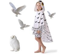 Snowy Owl Hooded Blanket Cape Oversized Kids Lightweight Wearable Blanket Hoodie for Halloween Fluffy Ultra Soft Plush Flannel Owl Themed Gift Perfect for Halloween and Childrens Day Gifts