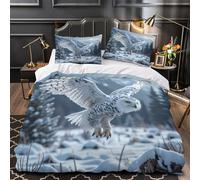 Snowy Owl in Flight Comforter Cover 3D Design Printed Premium 3 Pcs Bedding Set Zipper Wild Nature Scene Duvet Cover Super Soft Breathable for Kids Girls Boys Adults Women Teens Double（200x200cm）