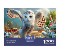 Snowy Owl Jigsaw Puzzles Puzzles for Adults Kids. 1000 Pieces Frosty Meadow Whimsical Challenge Toy Home Decoration for Gifts 70x50cm/1000pcs