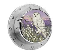 Snowy Owl Lily Valley Kitchen Timer Visual Timer for Cooking 60 Minute Wind Up Timers Stainless Steel Manual Magnetic Countdown Visual Mechanical Timers Cooking Clock with Loud Alarm