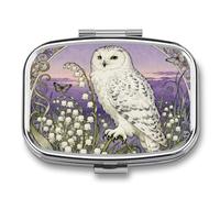 Snowy Owl Lily Valley pilldispenser with Mirror 2 Compartments Waterproof PillCase for Purse Pocket Non-Slip Grip Travel Medicine Organizer Container Box for Vitamin Fish Oil Supplement