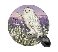 Snowy Owl Lily Valley Round Mouse Pads Non-Slip Rubber Base Mouse Mat Cute Mousepad Funny Computer Desk Accessories for Office Home Gaming Work 7.8 X7.8 Inch