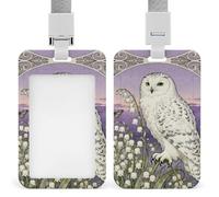 Snowy Owl Lily Valley Sliding Id Badge Holder Heavy Duty Waterproof Badge Clip Plastic Key Card Work Holder Case Vertical Sleeve Pocket for Teacher Student