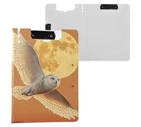Snowy Owl Moon Clipboard a4 Clip Board Foldover Document Folder Files for Paperwork with Clips Lightweight Plastic