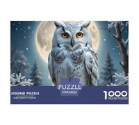 Snowy Owl Moonlight Impossible Hard Difficult Challenging 1000 Piece Puzzle - Snowy Owl on Branch Under Full Moon for Adults Decompression Great Gift Idea38x26cm/1000pcs