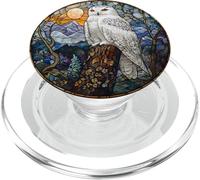 Snowy Owl Moonlight Round Art PopSockets PopGrip for MagSafe