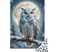 Snowy Owl Moonlight1000pc Sturdy Cardboard Cool Owl Jigsaw Puzzle Adults Impossible Difficult Challenge Brain Teaser Office Relaxation Gift Idea 52x38cm/1000pcs