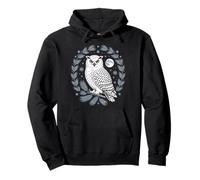 Snowy Owl Moonlit Forest Night Cottagecore Wreath Pullover Hoodie