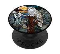 Snowy Owl Night Forest Round Art PopSockets Adhesive PopGrip
