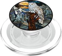 Snowy Owl Night Forest Round Art PopSockets PopGrip for MagSafe