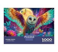 Snowy Owl Night Jigsaw Puzzles for Adult The Impossible Challenge 1000 Pieces Owl Rainbow Feathers Vibrant Forest Difficult Hard Jigsaw Puzzles for Man And Woman with Letters on Back 52x38cm/1000pcs