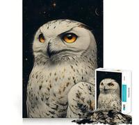 Snowy Owl Night Portrait Jigsaw Puzzles for Adults 1000 Piece Smart Game Relaxing Fun Pattern Assembly Cherished Gift (38x26cm)