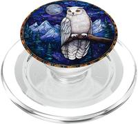 Snowy Owl Night Sky Round Art PopSockets PopGrip for MagSafe
