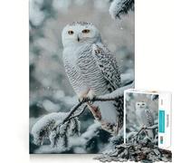 Snowy Owl on Branch 1000 Pieces Jigsaw Puzzles for Teenagers Memory Upgrade Casual Relax Sharp Cut Art Display (50x75cm)
