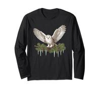 Snowy Owl on ICY Pine Branch Vintage Winter Bird Art Long Sleeve T-Shirt
