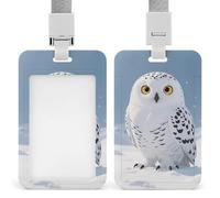 Snowy Owl on Snowfield Id Badge Holder - Retractable Badge Holders, Heavy Duty Plastic Id Card Holder with Lanyard, Waterproof Name Tag Sleeve for Nurses, Teachers, Office Professionals