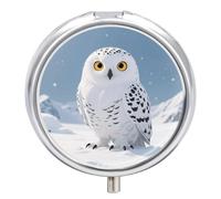 Snowy Owl on Snowfield pilldispenser with Mirror 3 Compartments Waterproof Pillcase for Purse Pocket Non-Slip Grip Travel Medicine Organizer Container Box for Vitamin Fish Oil Supplement