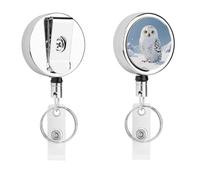 Snowy Owl on Snowfield Retractable Work Badge Holder Keychain Badge Reel 24.4" Cord & 360° Swivel Alligator Clip Heavy Duty Id Name Tag Holder for Nurses Doctors Teachers Office Workers